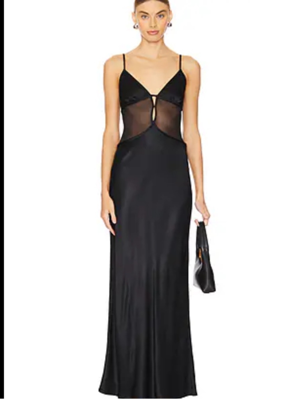bec + bridge Black Mesh-Panel Slip Maxi Dress
